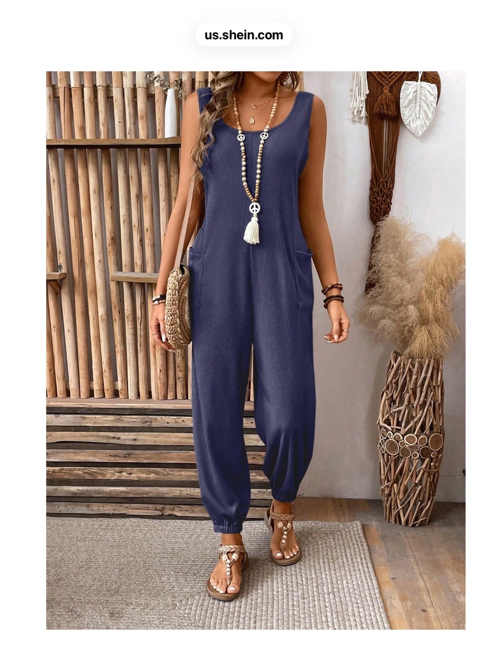 SHEIN Navy Sleeveless Casual Jumpsuit with Pockets